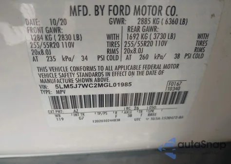 2021 Lincoln Aviator Reserve from USA, damaged, VIN 5LM5J7WC2MGL01985